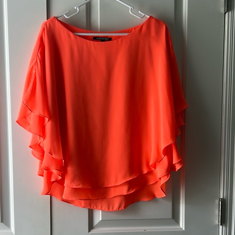 Gianni Bini Orange Flutter Sleeve Blouse